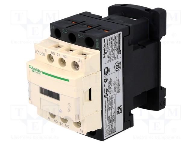Contactor: 3-pole; NO x3; Auxiliary contacts: NO + NC; 220VAC; 9A SCHNEIDER ELECTRIC LC1D09M7