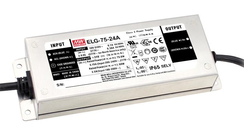 Switching Power Supply LED Mean Well ELG-75-24A-3Y (24V, 75W, 3.15A, IP65) MWELG7524A3Y