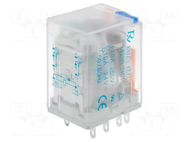 Relay: electromagnetic; DPDT; Ucoil: 24VDC; Icontacts max: 10A Recoy/RAYEX ELECTRONICS LB2HN-24DTS