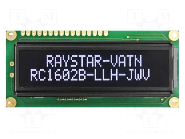 Display: LCD; alphanumeric; VA Negative; 16x2; 80x36x13.2mm; LED RAYSTAR OPTRONICS RC1602B-LLH-JWV