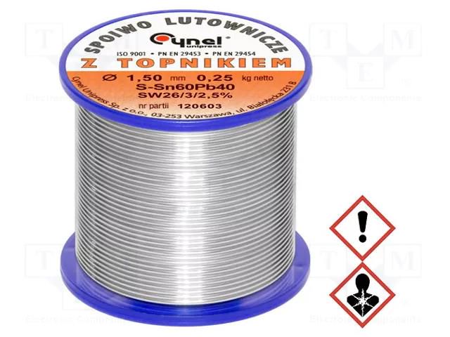 Tin; lead-based; Sn60Pb40; 1.5mm; 0.25kg; reel; 190°C; 2.5% CYNEL LC60-1.50/0.25