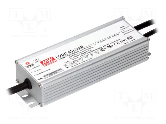 Power supply: switching; LED; 65.1W; 9÷93VDC; 700mA; 180÷528VAC MEAN WELL HVGC-65-700B