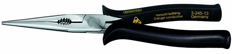 Telephone pliers, 200 mm, oval-pointed, with wire cutter, dissipative black handguards 3-245-13