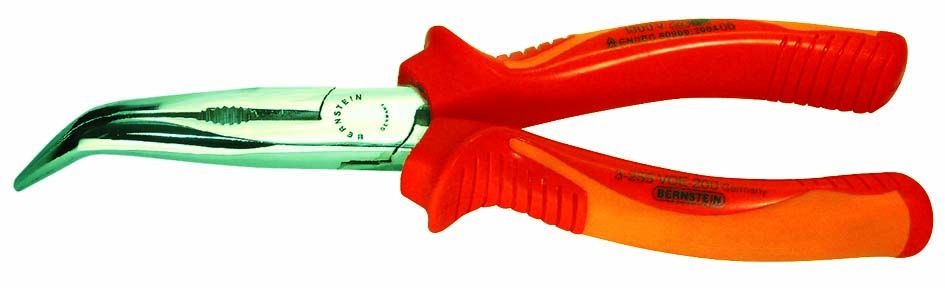 Telephone pliers, 205 mm, long bent jaws, with wire cutter, bicoloured VDE safety insulation 3-255 VDE