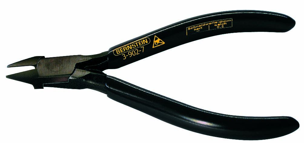 ESD Side cutters, 120 mm, with slim pointed head, burnished, dissipative black dip insulation 3-902-7