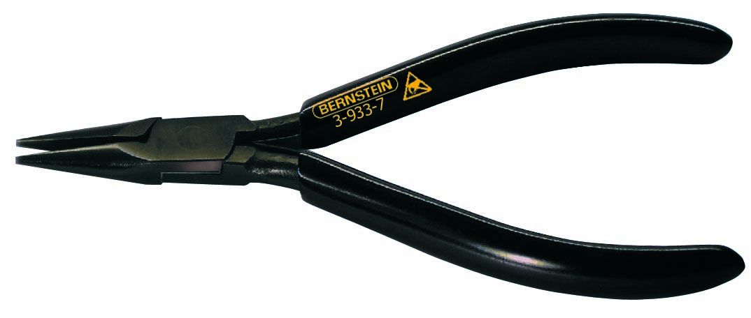ESD Snipe nose pliers, 125 mm, short jaws, burnished, dissipative black dip insulation 3-933-7