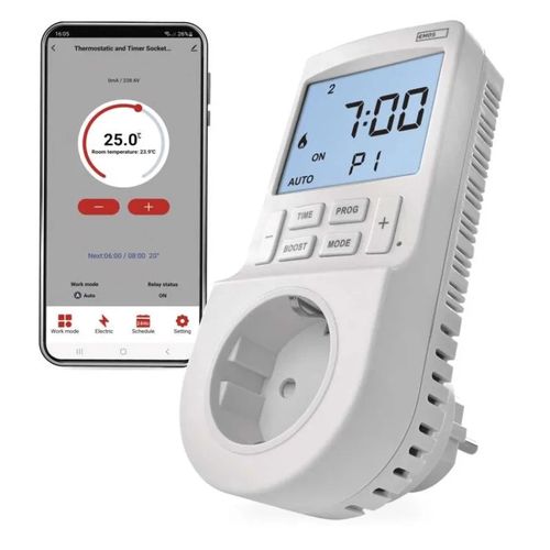 GoSmart 2-in-1 socket thermostat with digital timer function, schuko, WiFi, EMOS P56601SH 8592920143971