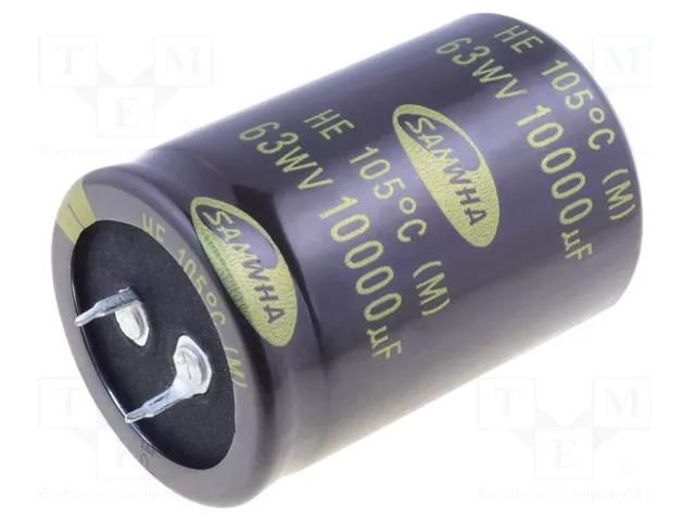 Capacitor: electrolytic; SNAP-IN; 10000uF; 63VDC; Ø35x50mm; ±20% SAMWHA HE1J109M35050HA