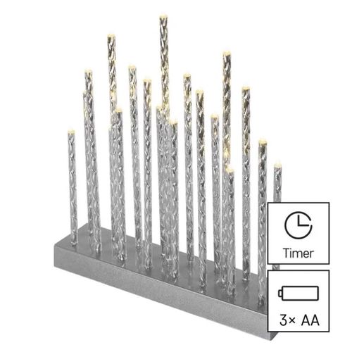 LED candlestick, silver, 28.5 cm, 3x AA, indoor, warm white, timer, EMOS DCAW02 8592920093238