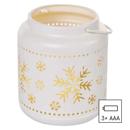LED decoration – lantern with snowflakes, metal, white, 14 cm, 3x AAA, indoor, vintage, EMOS DCLV11 8592920098806