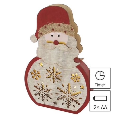 LED decoration, wooden – Santa, 30 cm, 2x AA, indoor, warm white, timer, EMOS DCWW24 8592920110843