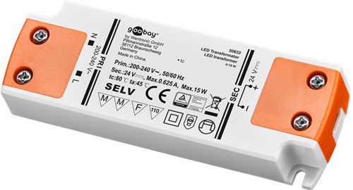 LED Transformer 24 V (DC) (DC), 15 W, white-orange - for LEDs up to 15 W total load and direct voltage of 24 V (DC) 30633