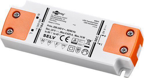 LED Transformer 24 V (DC)/15 W, white-orange - for LEDs up to 15 W total load and direct voltage of 24 V (DC) 30633