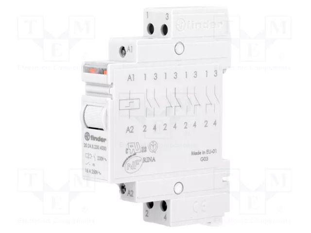 Relay: installation; bistable,impulse; NO x2; Ucoil: 230VAC; 20.24 FINDER 20.24.8.230.4000