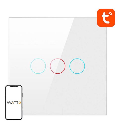 Smart Light Switch ZigBee Avatto LZTS02-EU-W3 3 Way No Neutral TUYA (white), Avatto LZTS02-EU-W3