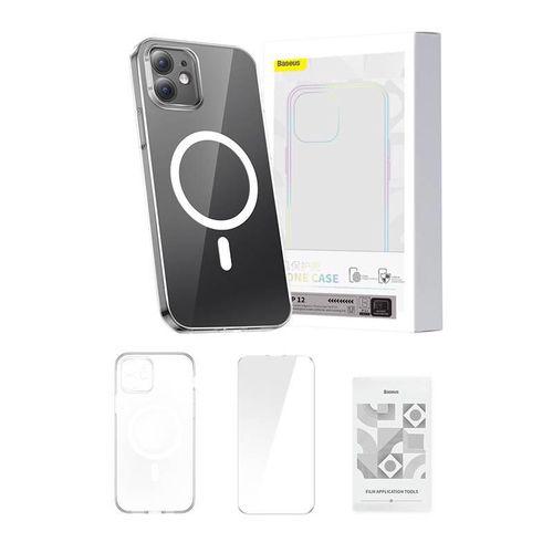 Phone case Baseus Magnetic Crystal Clear for iPhone 12 (transparent) with all-tempered-glass screen protector and cleaning kit, Baseus ARSJ010302