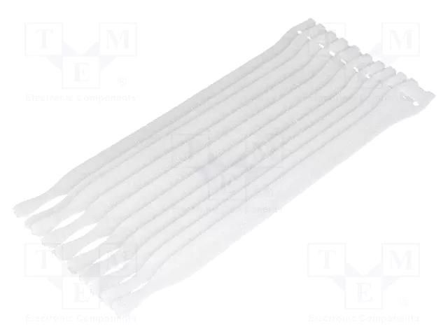 Hook and loop fastener; L: 200mm; W: 12.5mm; white; 10pcs; -40÷85°C HELLERMANNTYTON TEXTIE-M/WH