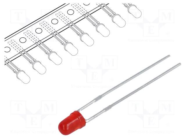 LED; red; 3mm; 0.8÷5mcd; 60°; Front: convex; 1.75÷2.5VDC; tape KINGBRIGHT ELECTRONIC L-934LID-TNR2.54