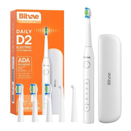 Sonic toothbrush with tips set and travel case D2 (white), Bitvae D2 White