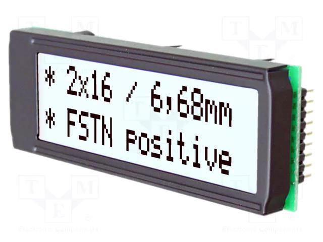 Display: LCD; alphanumeric; FSTN Positive; 16x2; 68x26.8mm; LED DISPLAY VISIONS EADIP162J-DN3LW