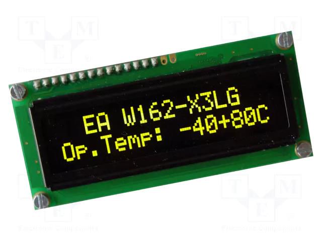 Display: OLED; alphanumeric; 16x2; Dim: 80x36mm; yellow-green DISPLAY VISIONS EAW162-X3LG