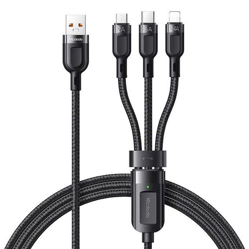 3in1 USB to USB-C / Lightning / Micro USB Cable, Mcdodo CA-0930, 6A, 1.2m (Black), Mcdodo CA-0930