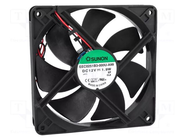 Fan: DC; axial; 12VDC; 120x120x25mm; 127.42m3/h; 34dBA; ball; 24AWG SUNON EEC0251B3-A99