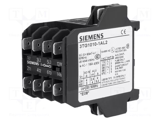 Contactor: 4-pole; NO x4; 230VAC; 8.4A; 3TG10; connectors; 6.3mm SIEMENS 3TG1010-1AL2