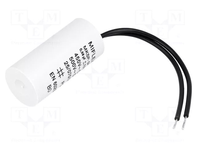 Capacitor: polypropylene; motors, run; 0.68uF; 450V; Ø20x42mm MIFLEX I150V468K-G1