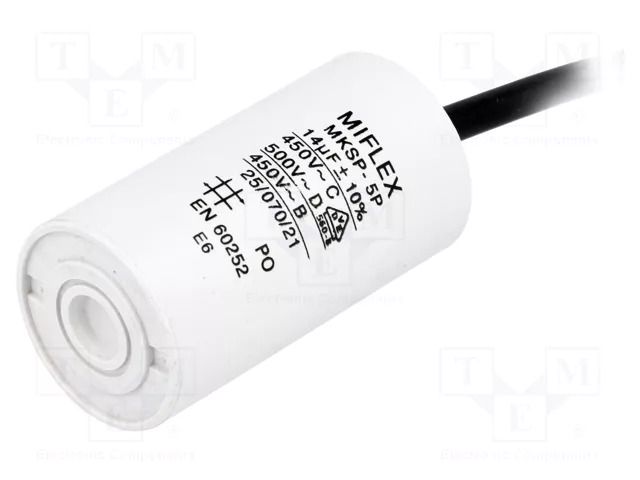Capacitor: polypropylene; motors, run; 14uF; 450V; Ø35x65mm; ±10% MIFLEX I150V614K-C1
