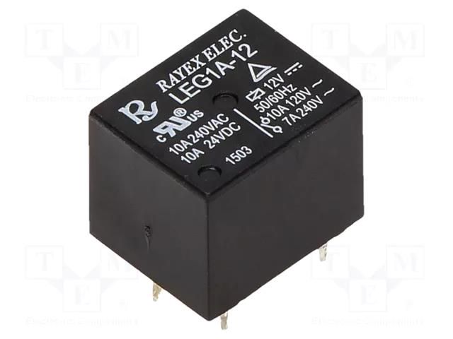 Relay: electromagnetic; SPST-NO; Ucoil: 12VDC; Icontacts max: 10A Recoy/RAYEX ELECTRONICS LEG-1A-12