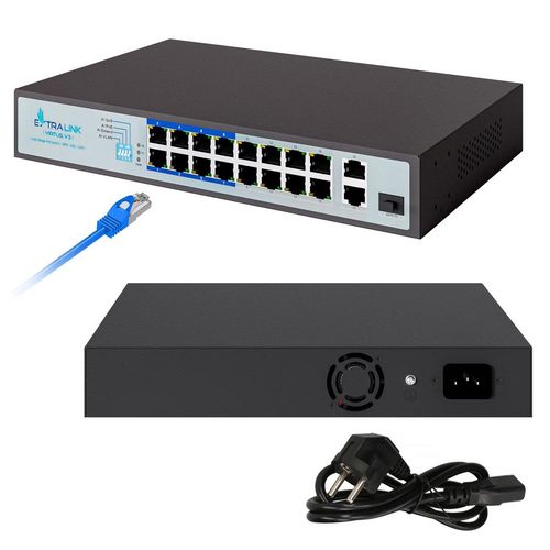 Extralink VIRTUS V3 | PoE Switch | 16x 100Mb/s PoE/PoE+, 2x Gigabit RJ45 + 1x SFP, 150W, EXTRALINK EX.16101 5903148916101