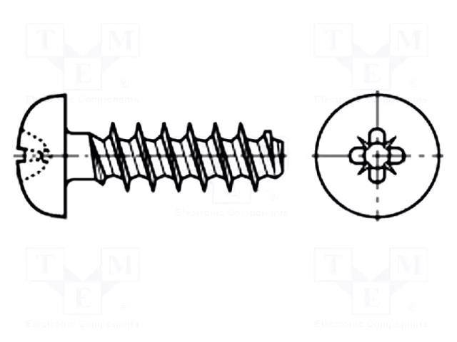 Screw; for plastic; 3.5x10; Head: cheese head; Pozidriv; PZ2; steel BOSSARD B3.5X10/BN20093