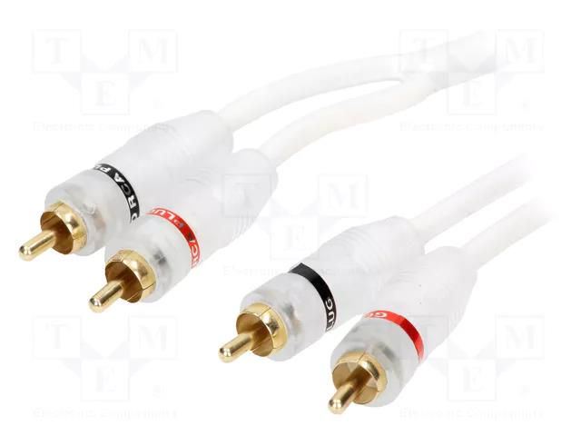 Cable; RCA socket x2,both sides; 3m; white; for amplifier 4CARMEDIA RCA-WH2.300