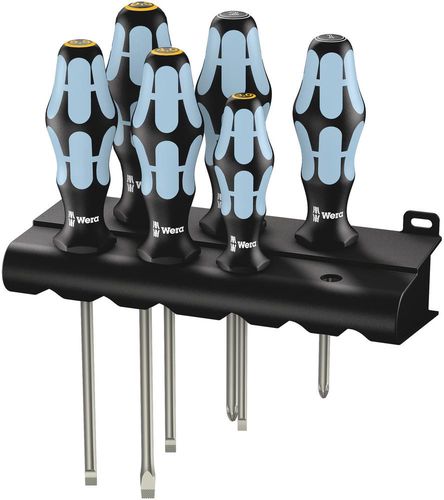 3334/3355/6 Screwdriver set, stainless and rack, 1 x PZ 1x80; 1 x PZ 2x100; 1 x 0.5x3.0x80; 1 x 0.8x4.0x100; 1 x 1.0x5.5x125; 1 x 1.2x6.5x150, Wera 05032061001