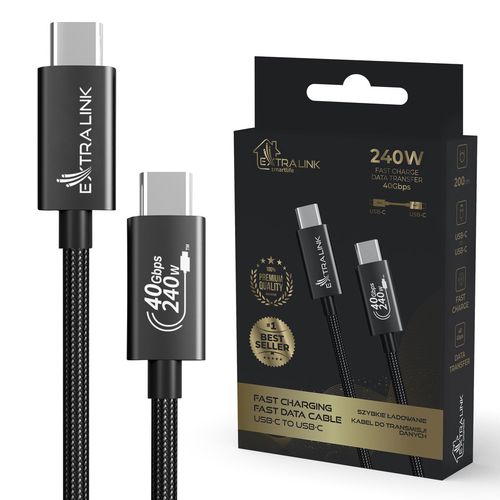 Extralink Smart Life USB Type-C to Type-C Cable Braided Black | USB-C Cable | 240W, 40Gbps, 200cm, EXTRALINK CABESL05 5906168630422