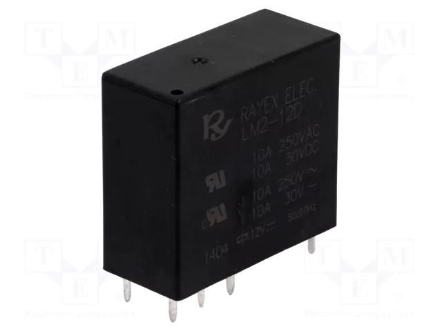 Relay: electromagnetic; DPDT; Ucoil: 12VDC; Icontacts max: 5A; LM2 Recoy/RAYEX ELECTRONICS LM2-12D