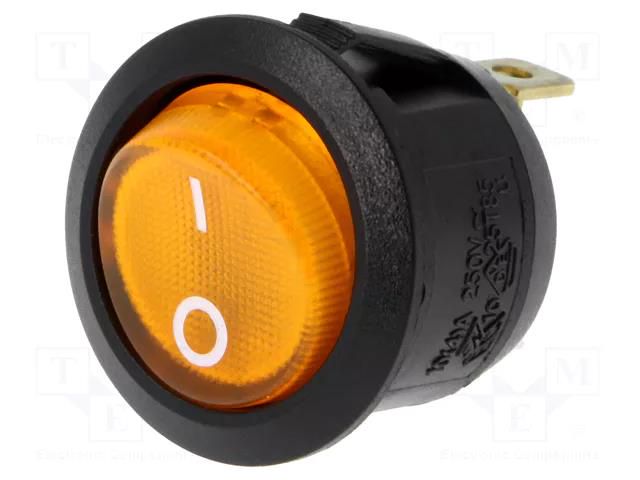 ROCKER; SPST; Pos: 2; ON-OFF; 10A/250VAC; yellow; neon lamp; 230V SCI R13112B02BY2N2