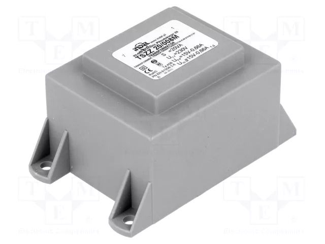 Transformer: encapsulated; 20VA; 230VAC; 15V; 15V; 660mA; 660mA; PCB INDEL TSZZ16/2X15V