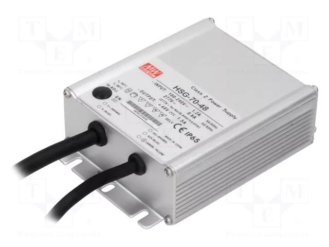 Power supply: switching; LED; 72W; 48VDC; 0.9÷1.5A; 90÷305VAC; IP65 MEAN WELL HSG-70-48