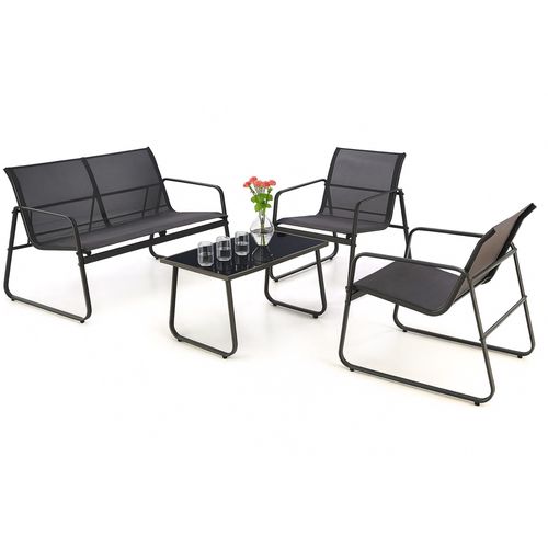 Black Forest Garden Furniture Set, Texteline Two Chairs + Lounger + Folding Table Black, EXTRALINK L-0358 5907207224442