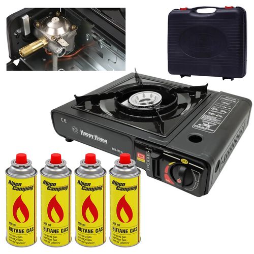 Extralink | Set of gas camping stove + 4 gas cartridges 400ml | portable field for cartridges 2in1 in a suitcase, EXTRALINK EX.26286 5907207226286