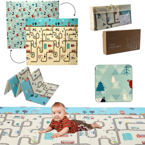 Extralink Double-Sided Educational Play Mat, 180x200x1 cm Foldable Blue-Cars + Bag, EXTRALINK EX.27917 5907207227917