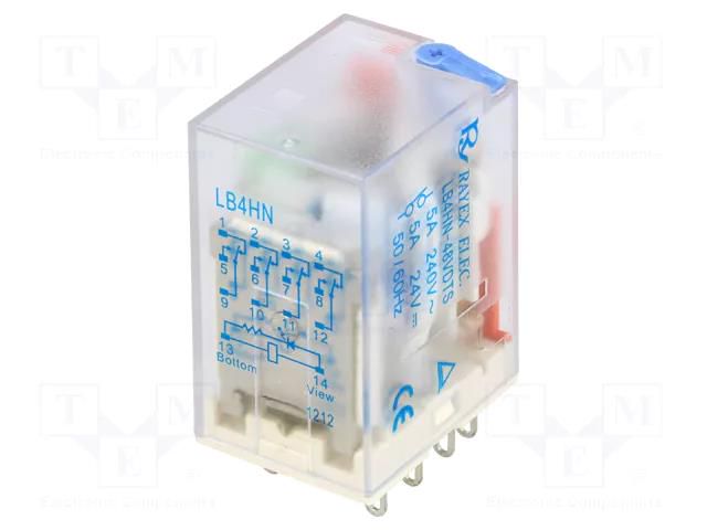 Relay: electromagnetic; 4PDT; Ucoil: 48VDC; Icontacts max: 5A; 1.1W Recoy/RAYEX ELECTRONICS LB4HN-48DTS