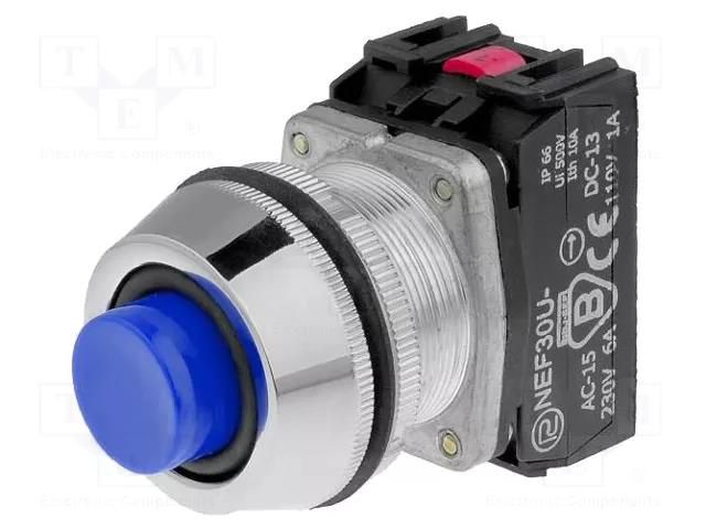 Switch: push-button; 30mm; Stabl.pos: 1; NC + NO; blue; IP66; NEF30 PROMET NEF30-UWNXY
