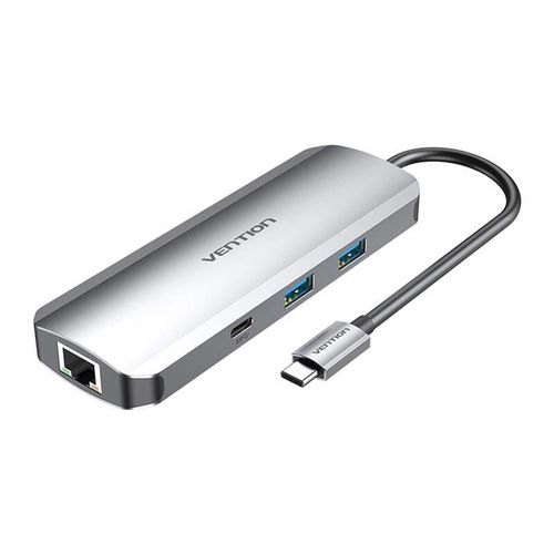 USB-C Docking Station to HDMI, USB-C, 2x USB3.0, RJ45, SD, TF, TRRS 3.5mm, PD 0.15m Vention TOMHB (gray), Vention TOMHB