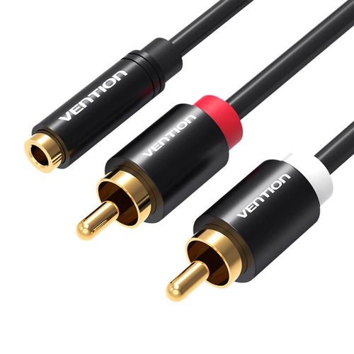 Cable Audio 3.5mm Female to 2x RCA Male Vention VAB-R01-B100 1m Black, Vention VAB-R01-B100