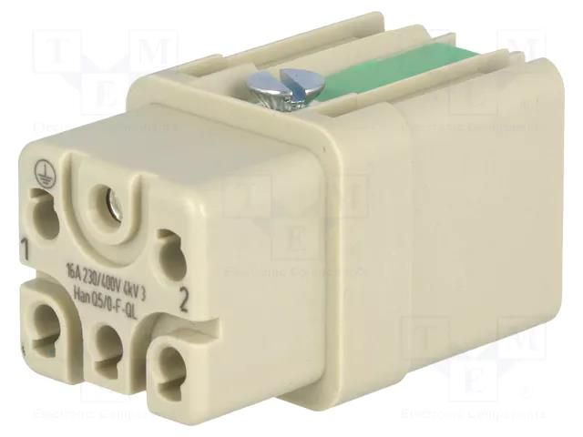 Connector: HDC; contact insert; female; 16A; 400V; Han Q; PIN: 6 HARTING 09120052733