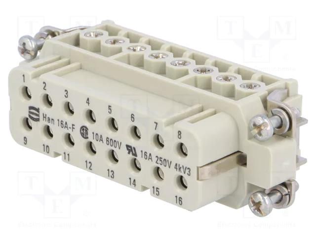 Connector: HDC; contact insert; female; 16A; 250V; Han® A; PIN: 16 HARTING 09200162812