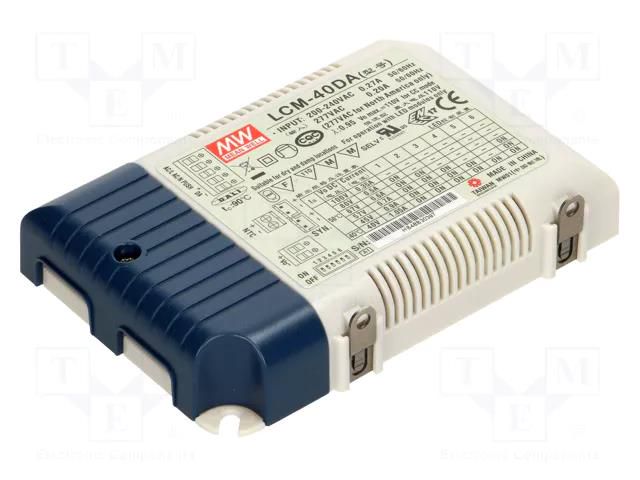 Power supply: switching; LED; 42W; 2÷100VDC; 350÷1050mA; IP20; LCM MEAN WELL LCM-40DA